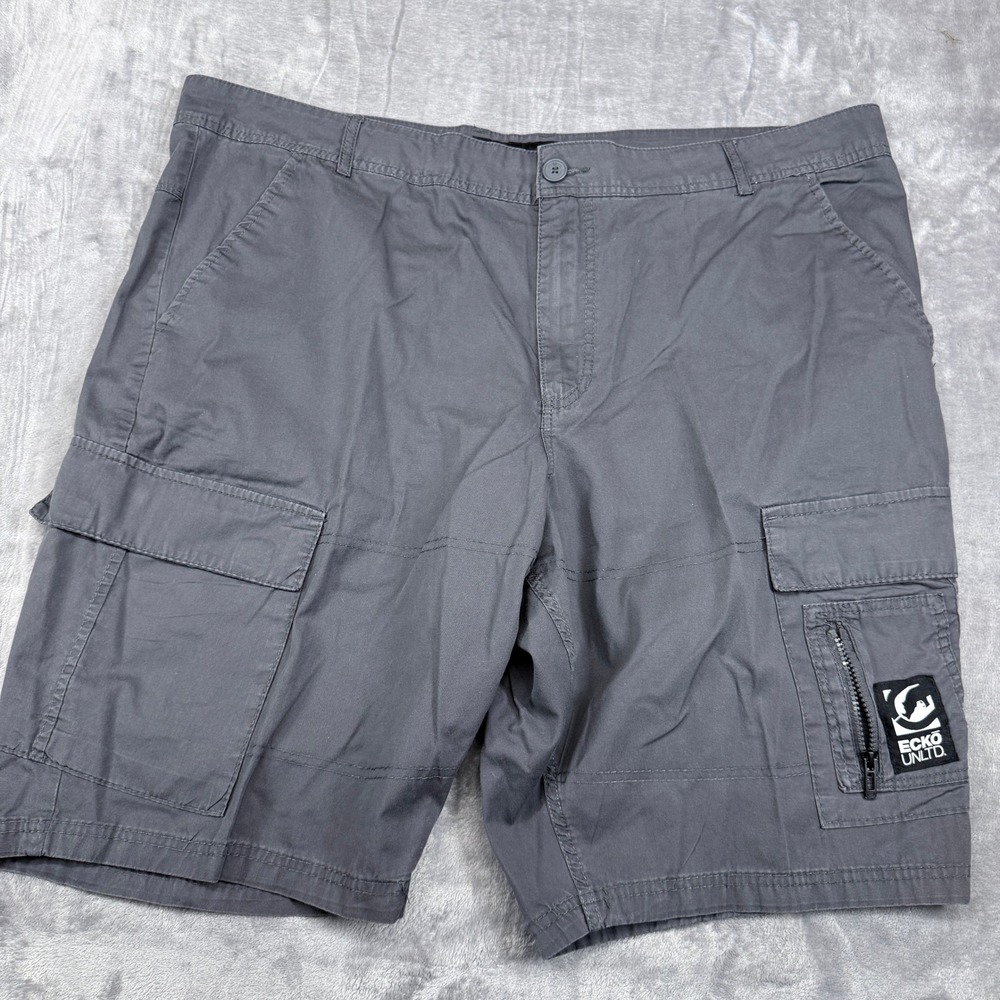 Ecko Unltd Cargo Shorts Mens Size 44 Gray Relaxed Fit Utility Pockets Rhino Logo
